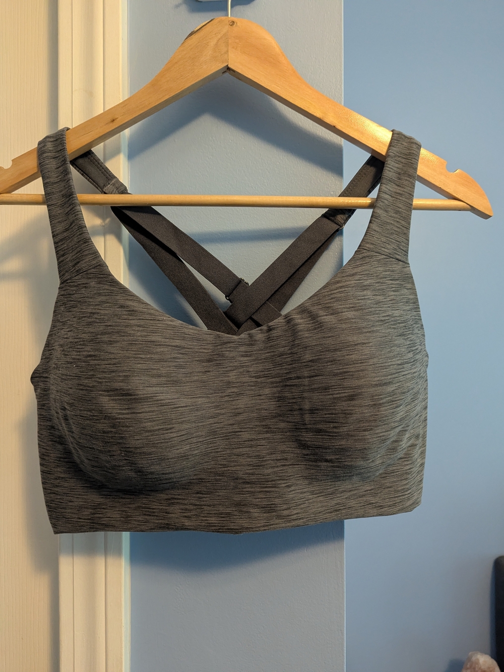Women’s Grey Sports Bra - Moulded Cups + Crisscross Back